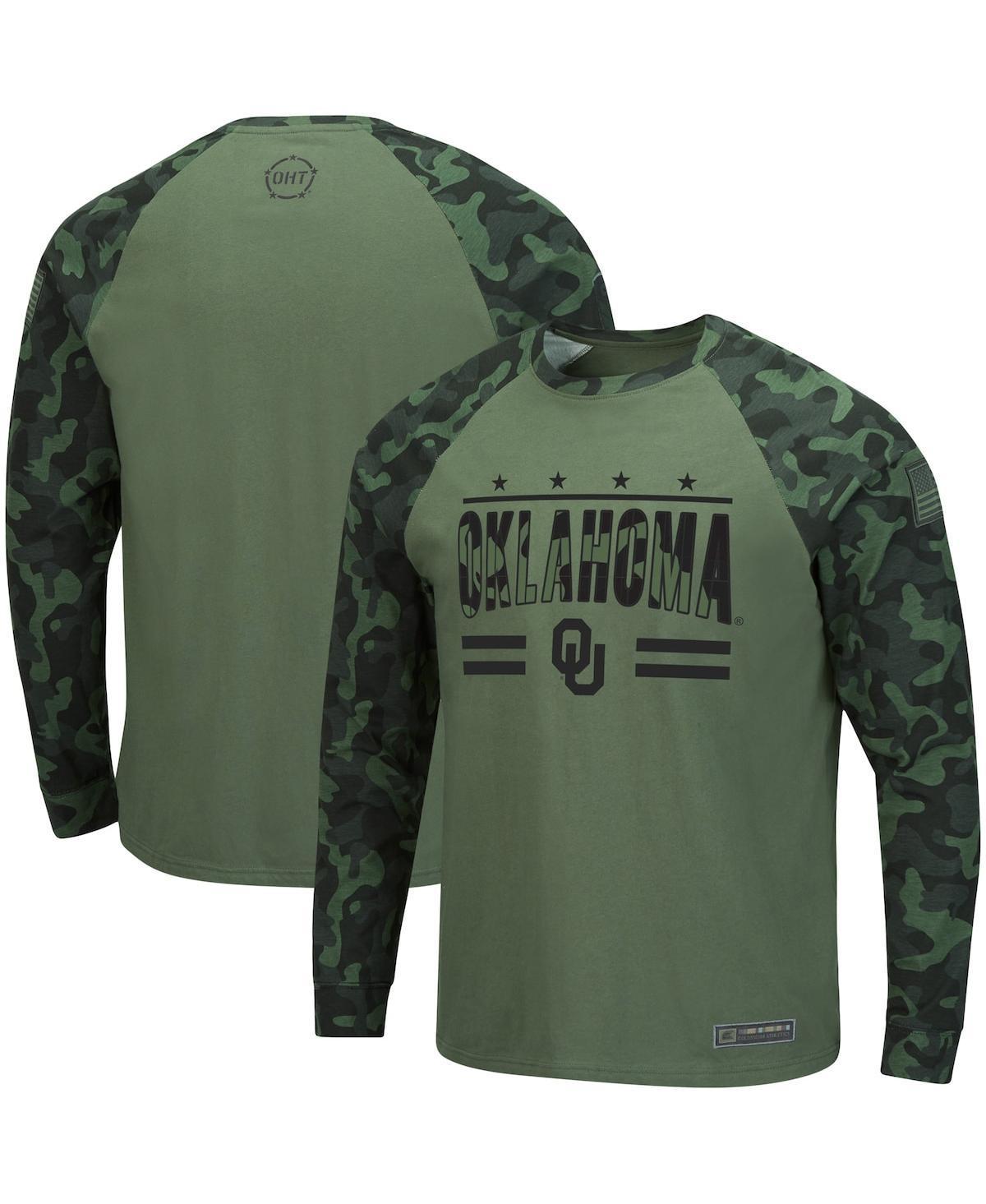 Mens Colosseum Olive/Camo Oklahoma Sooners OHT Military Appreciation Slim-Fit Raglan Long Sleeve T-Shirt Product Image