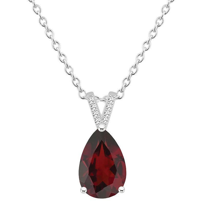 Alyson Layne Sterling Silver 12 mm x 8 mm Pear Shape Gemstone & Diamond Accent Pendant Necklace, Womens Red Product Image