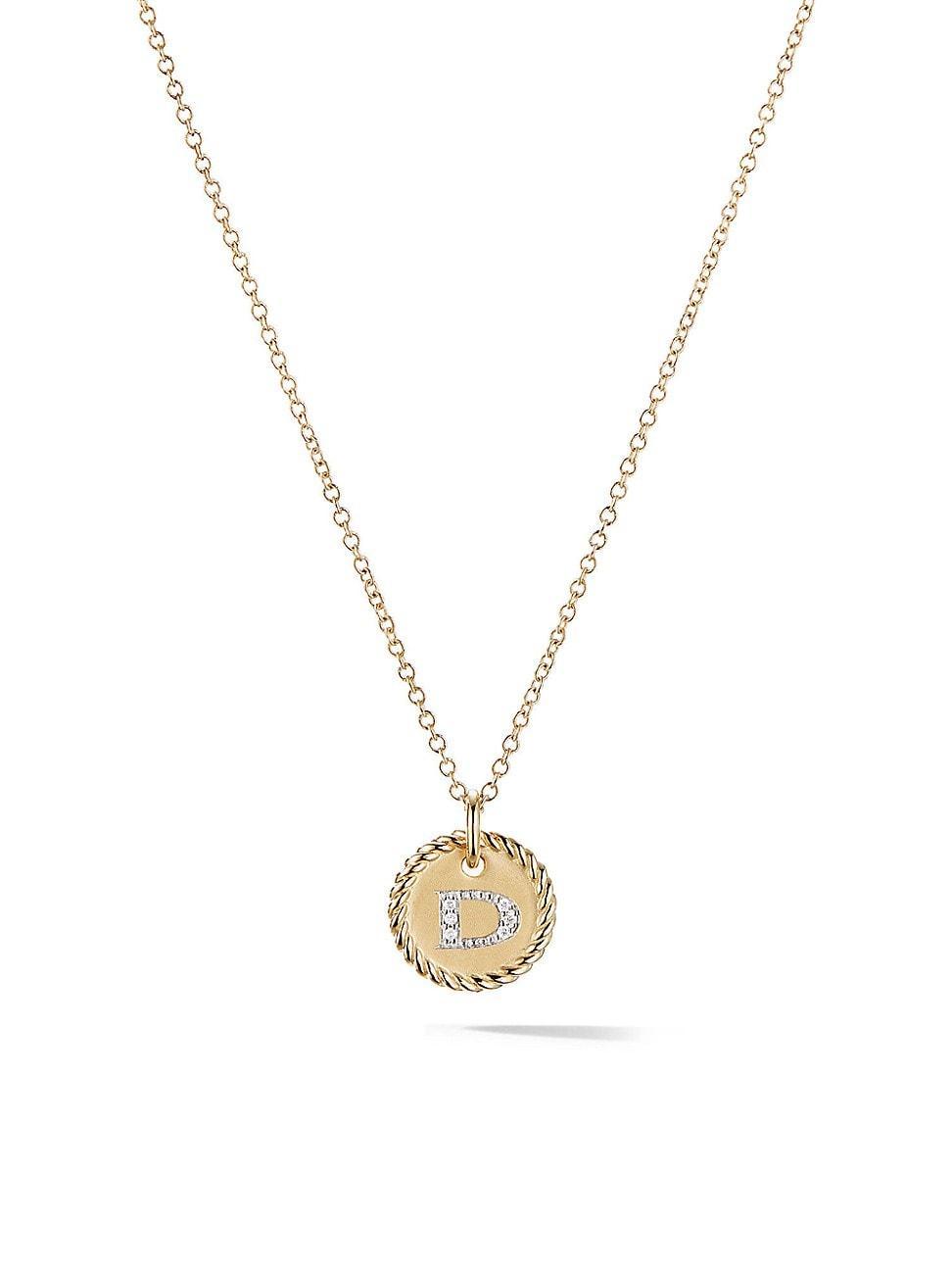 Womens Initial Charm Necklace in 18K Yellow Gold with Pav Diamonds Product Image