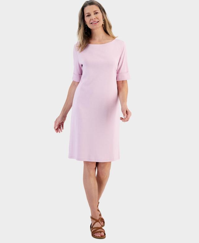 Women's Cotton Boat-Neck Elbow-Sleeve Dress, Created for Macy's Product Image