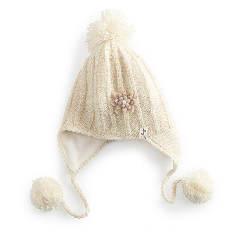 Womens SIJJL Floral Accent Pom Earflaps Cap Product Image