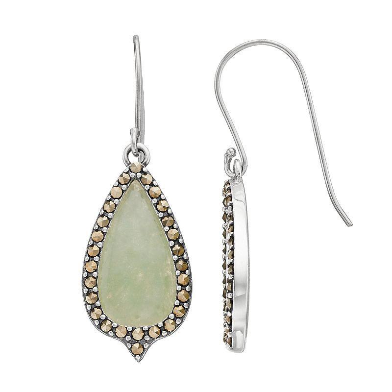 Tori Hill Sterling Silver Marcasaite & Jade Teardrop Earrings, Womens Product Image