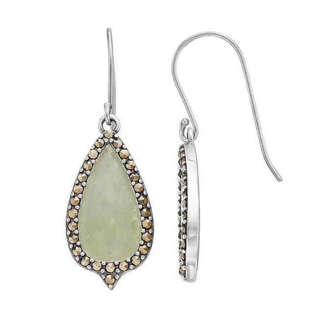 Tori Hill Sterling Silver Marcasaite & Jade Teardrop Earrings, Womens Product Image