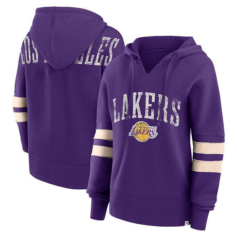 Womens Fanatics Purple Distressed Los Angeles Lakers Bold Move Dolman V-Neck Pullover Hoodie Product Image