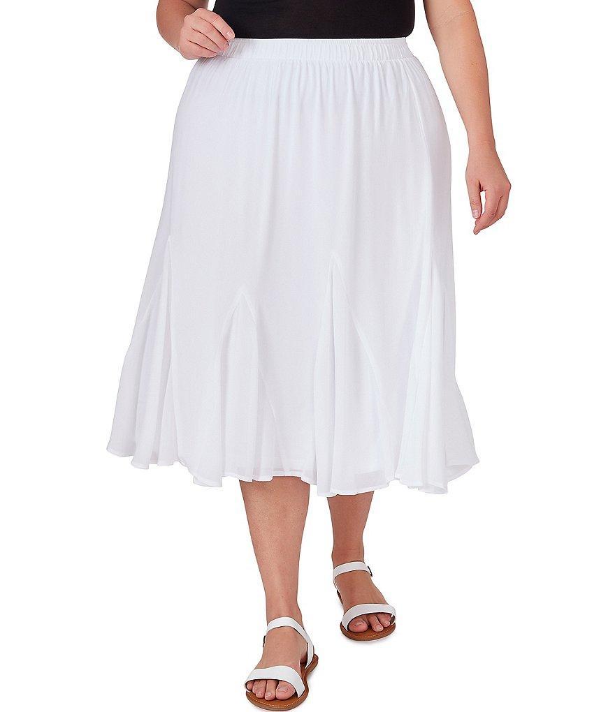 Ruby Rd. Plus Size Solid Yoryu Godet Elastic Waist Knee Length Skirt product image