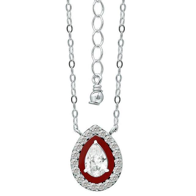 Aleure Precioso Sterling Silver Enamel & Cubic Zirconia Pear Shaped Halo Necklace, Womens Red Product Image