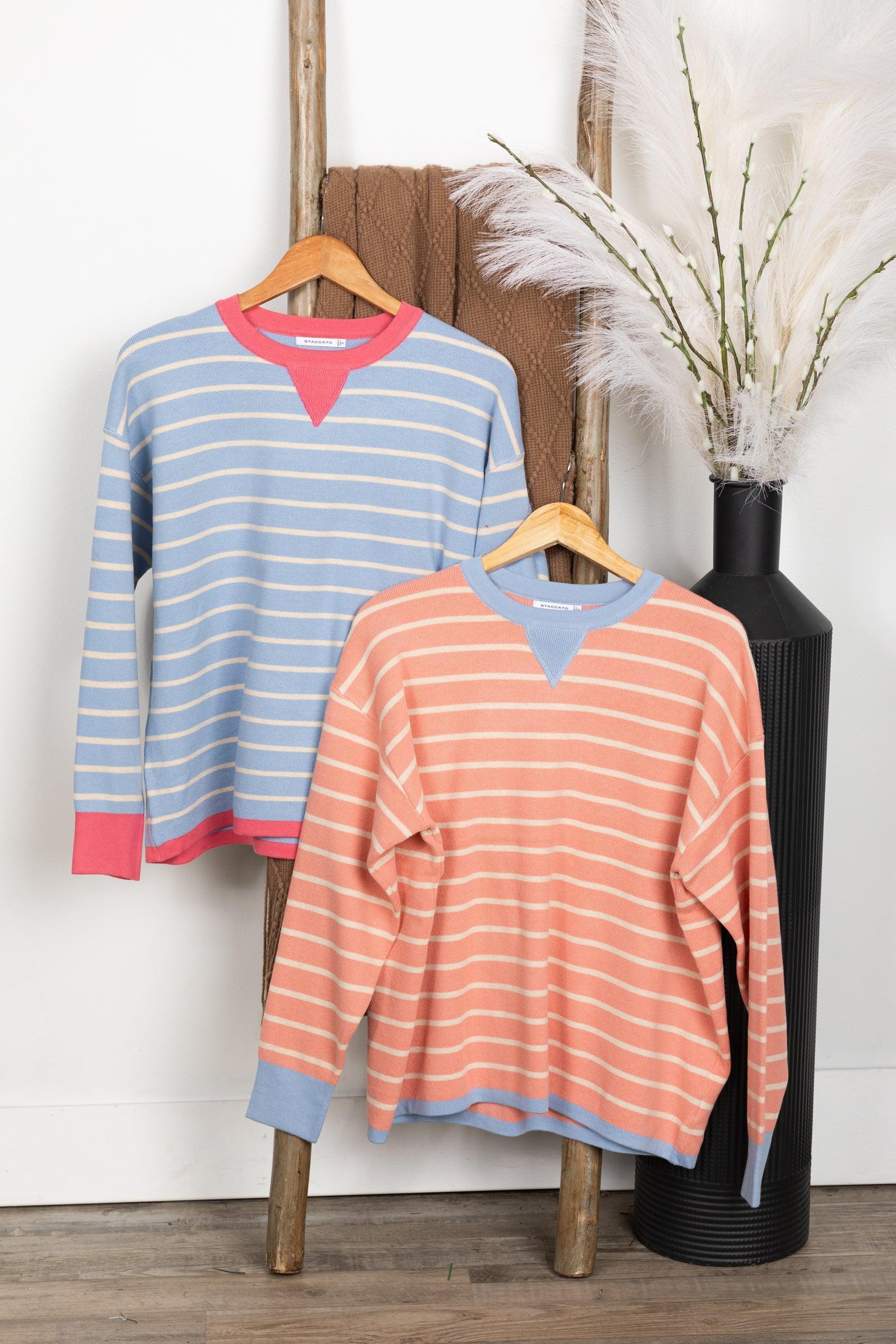 Oversized Striped Color Contrast Crew Neck Top Product Image