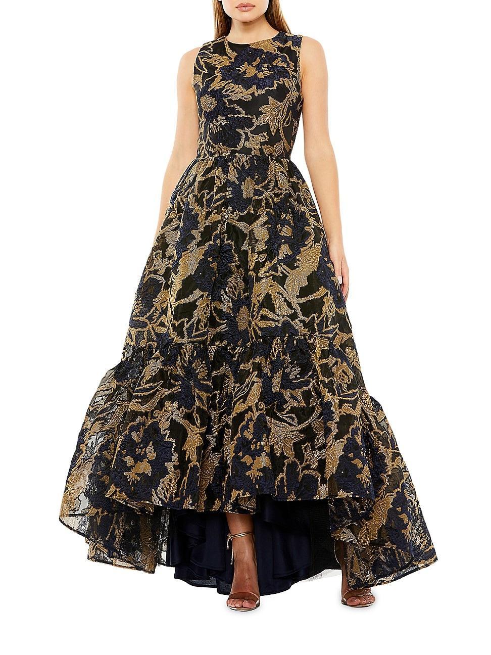 Womens Metallic Brocade Flounce Ballgown Product Image