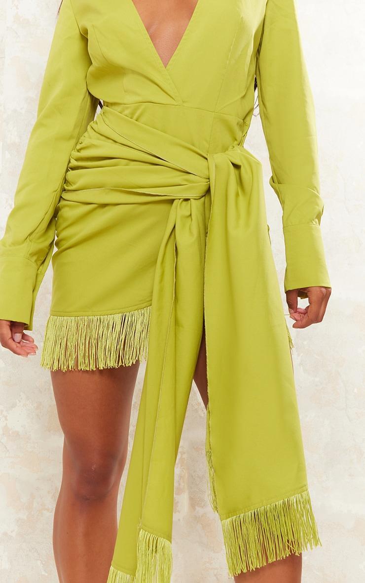  Lime Green Tassel Detail Long Sleeve Shift Dress Product Image