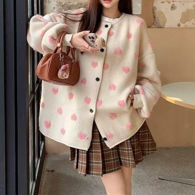 Heart Print Oversized Cardigan Product Image