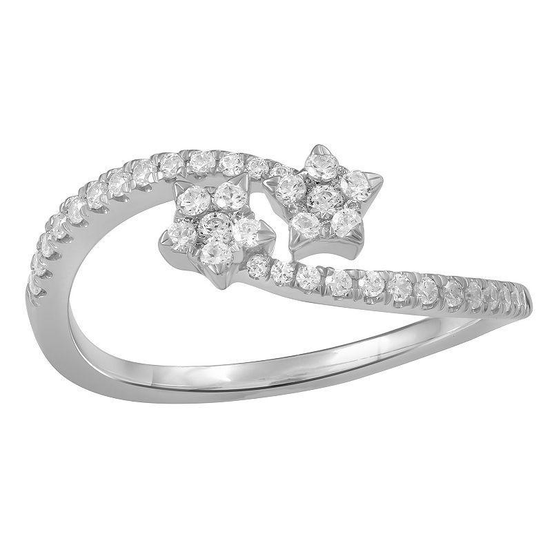 Sterling Silver 1/3 Carat T.W. Diamond Star Bypass Ring, Womens Product Image