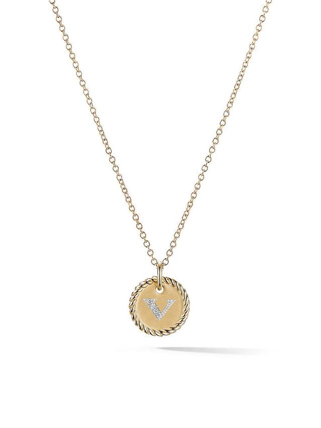 Womens Initial Charm Necklace in 18K Yellow Gold with Pav Diamonds Product Image