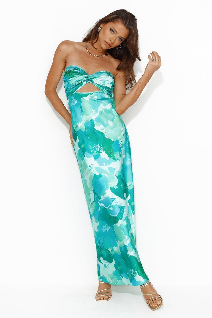 Color Bloom Strapless Satin Maxi Dress Green Product Image