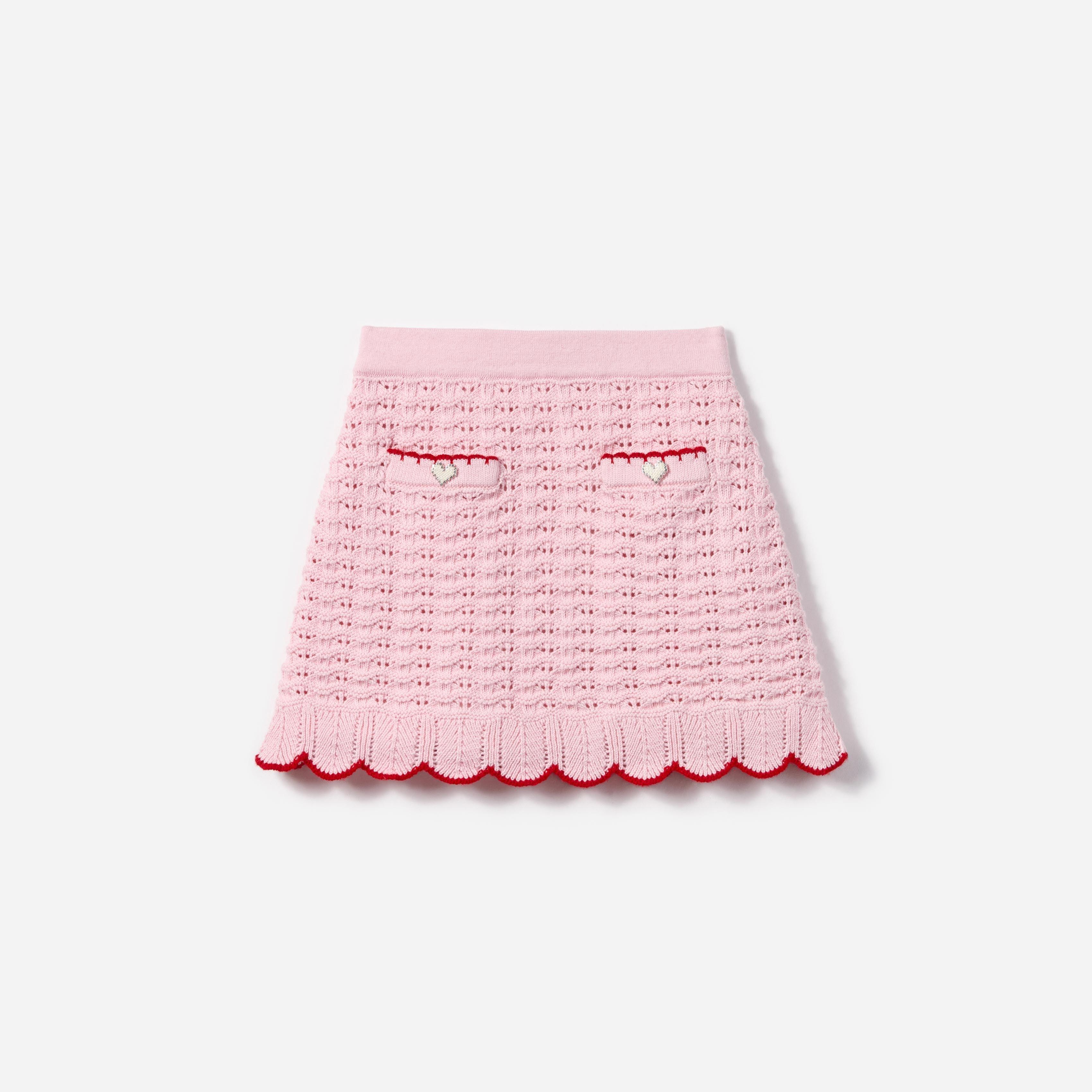 Pink Textured Knit Heart Detail Skirt Product Image