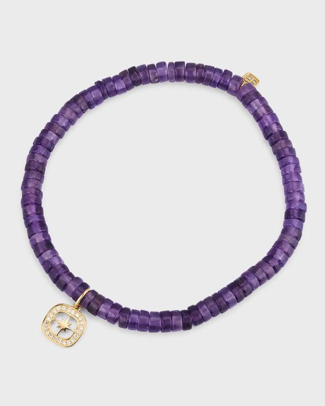 14k Gold Amethyst Beaded Bracelet with Diamond Starburst Charm Product Image