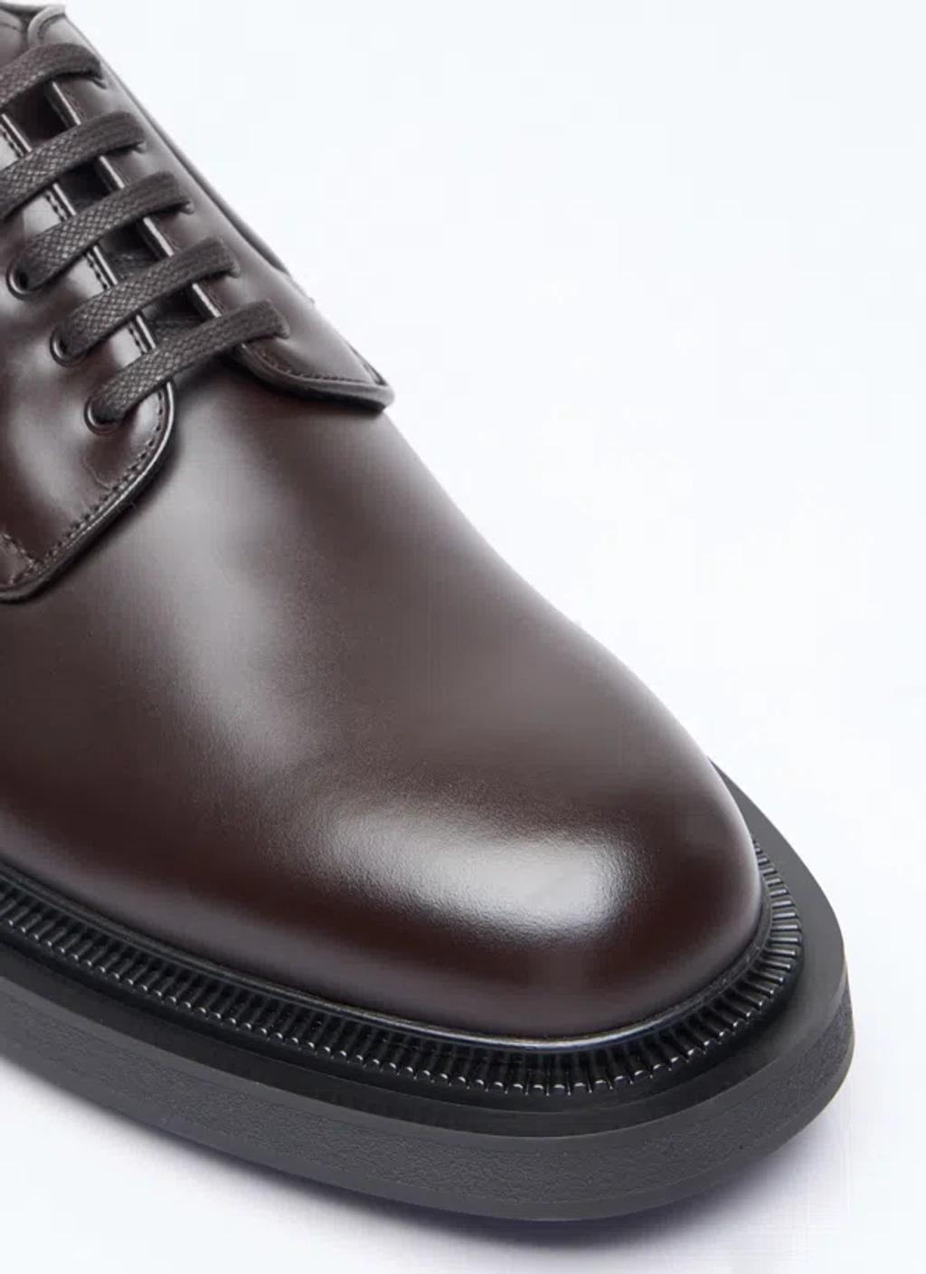 PRADA Leather Lace-up Shoes In Brown Product Image