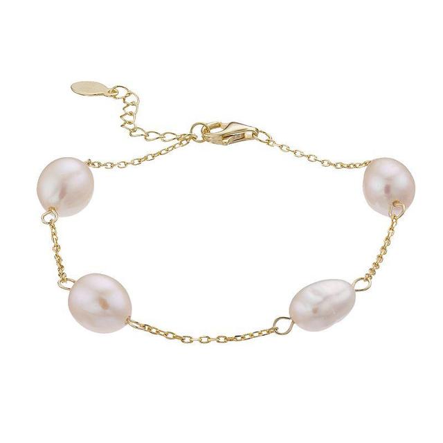 14k Gold Over Silver & Gray Freshwater Cultured Pearl Station Bracelet, Womens Gold Tone Product Image