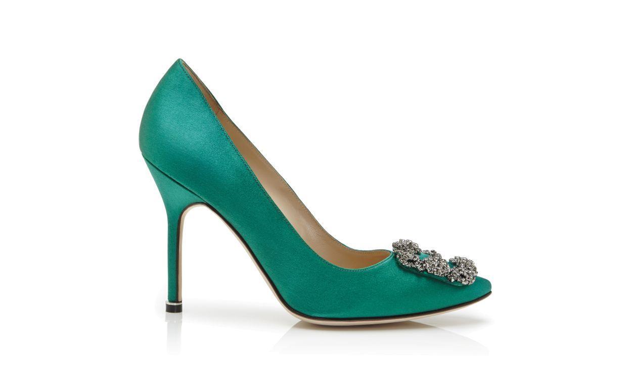 HANGISI Green Satin Jewel Buckle Pumps Product Image