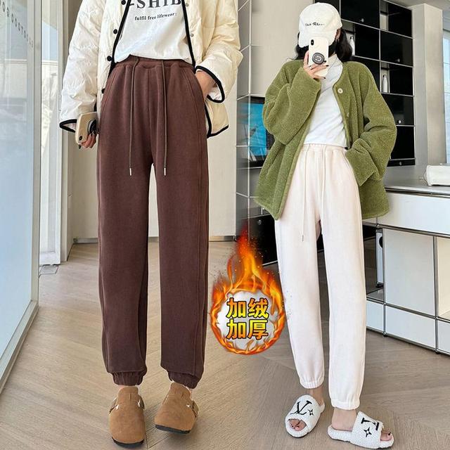 Drawstring Waist Plain Sweatpants Product Image