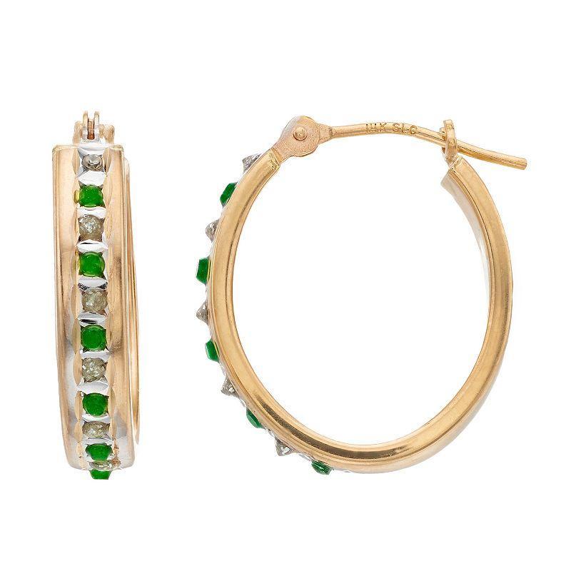 Diamond Fascination 14k Gold Emerald & Diamond Accent Oval Hoop Earrings, Womens Product Image