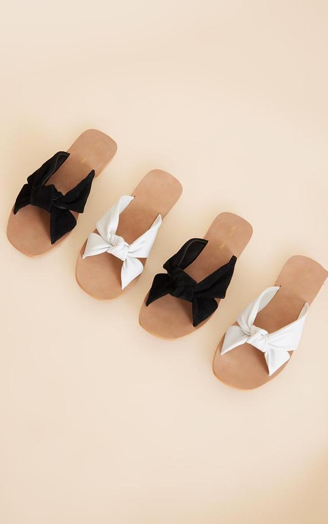 Real Leather Black Square Toe Twisted Knot Mule Sandals Product Image