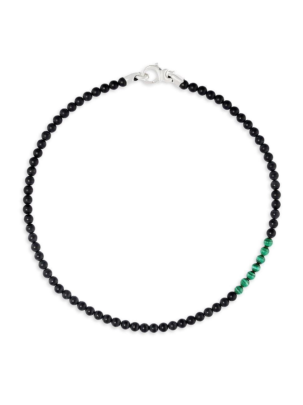 Mens Silver Thorn Sterling Silver, Malachite & Onyx Beaded Necklace Product Image