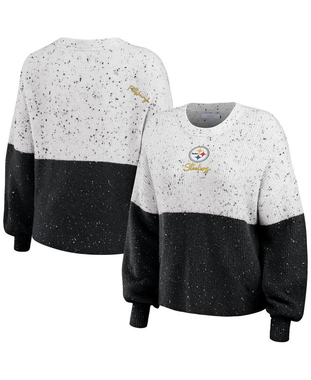 Womens Wear by Erin Andrews White Pittsburgh Steelers Lighweight Modest Crop Color-Block Pullover Sweater - White Product Image