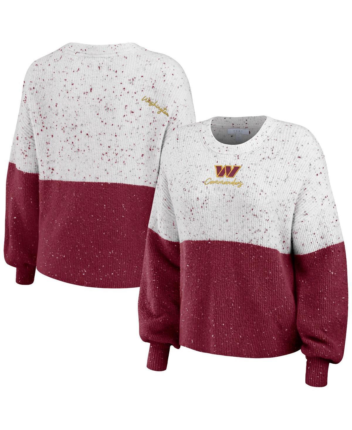 Womens WEAR by Erin Andrews White/Burgundy Washington Commanders Color-Block Pullover Sweater Product Image