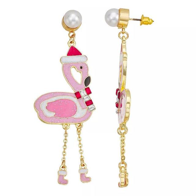 Celebrate Together Gold Tone Simulated Pearl Santa Hat Flamingo Drop Earrings, Womens, Pink Product Image