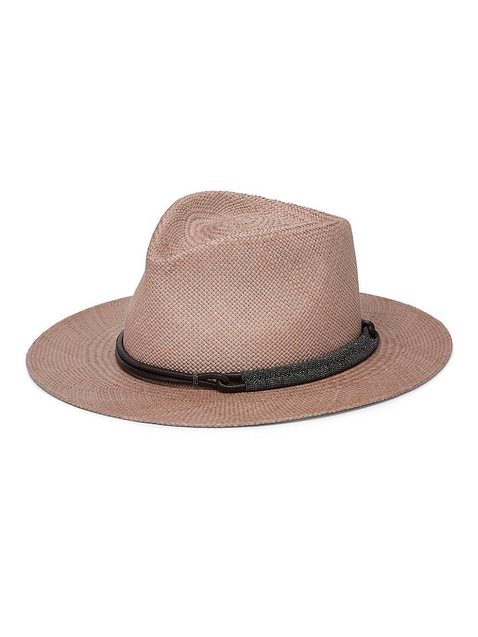 Womens Straw Fedora With Leather And Monili Band product image