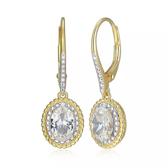 18k Gold Plated Sterling Silver Gemstone & Diamond Accent Halo Leverback Earrings, Womens, April Cr Wh Blue Product Image