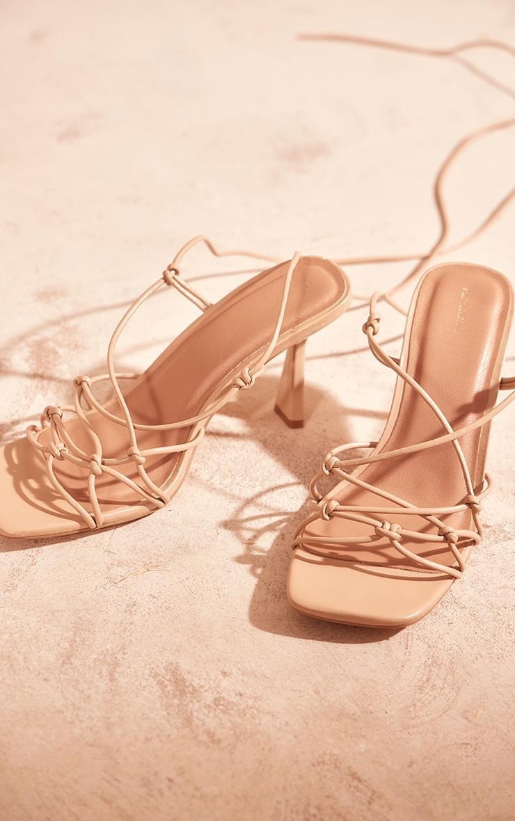 Nude Pu Crinkle Lace Up Low Heeled Sandals Product Image