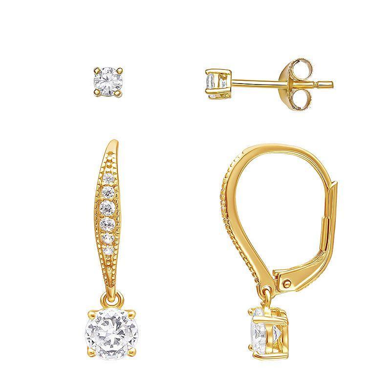 PRIMROSE Sterling Silver Cubic Zirconia Stud & Drop Earring Duo Set, Womens, Gold Tone Product Image