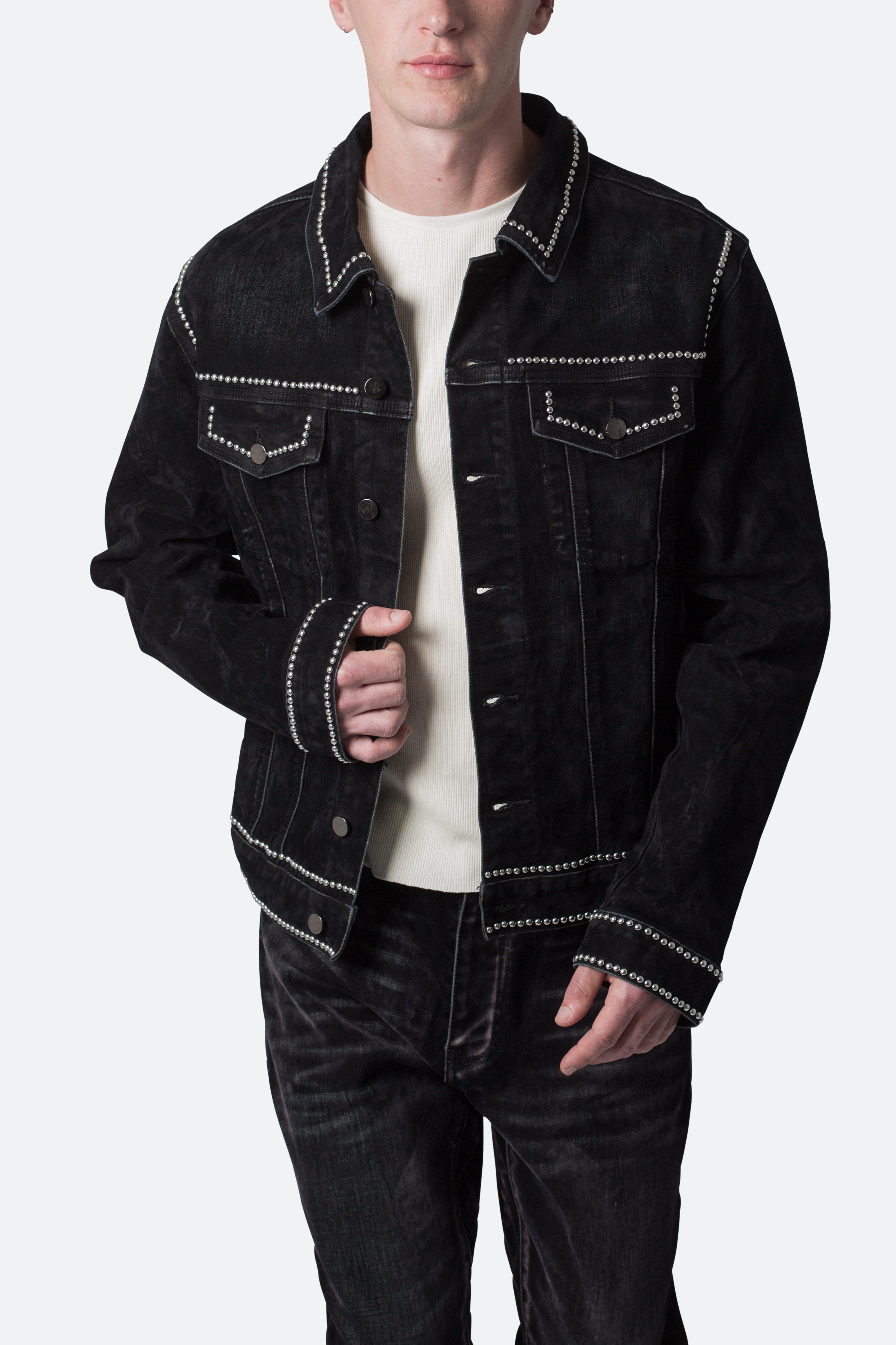 Studded Suede Denim Jacket - Black Product Image