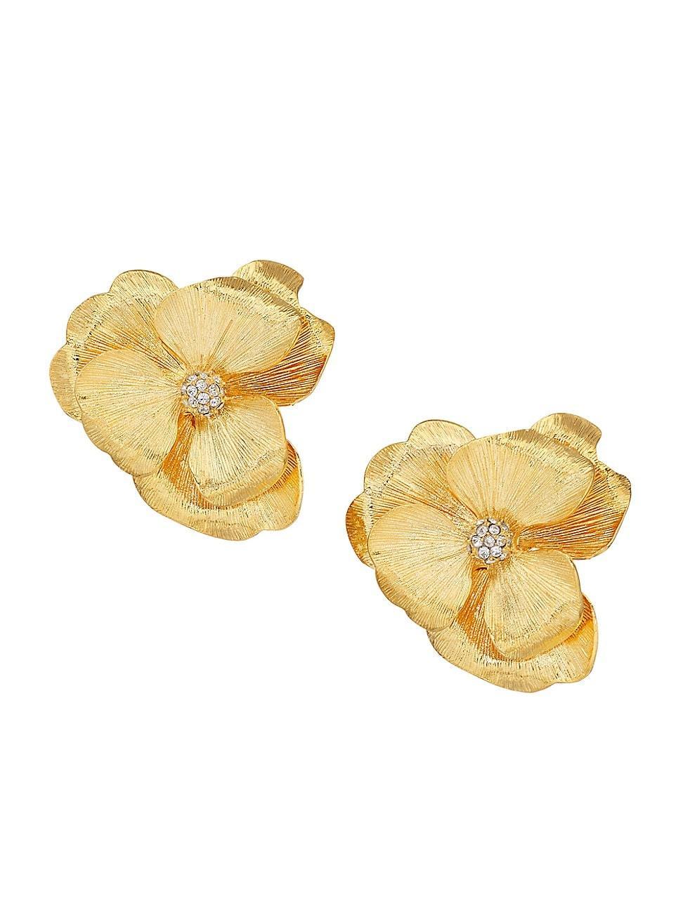 Womens 22K Goldplated Crystal Flower Clip-On Earrings - Gold - Gold Product Image