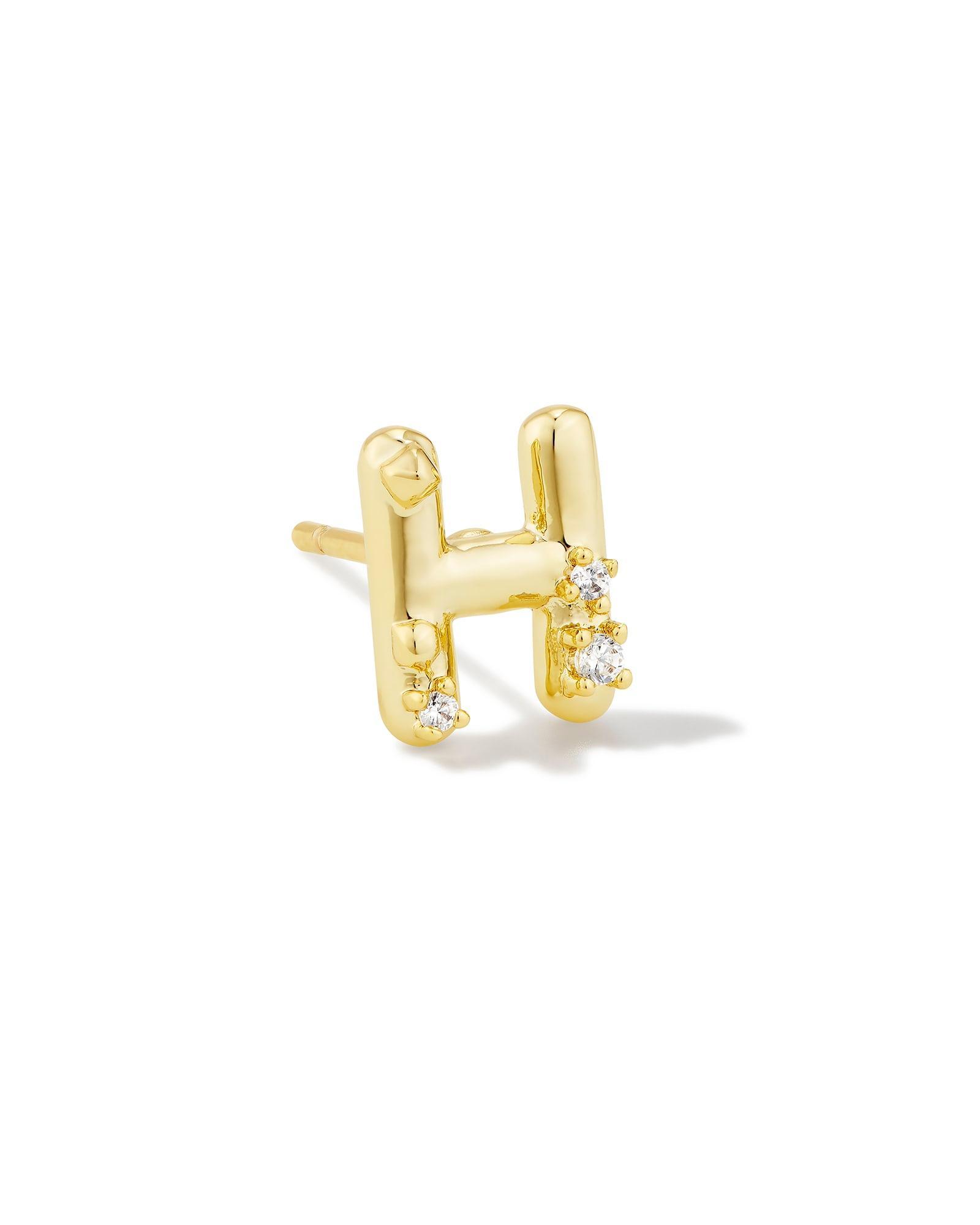 Crystal Letter Q Gold Single Stud Earring in White Crystal Product Image