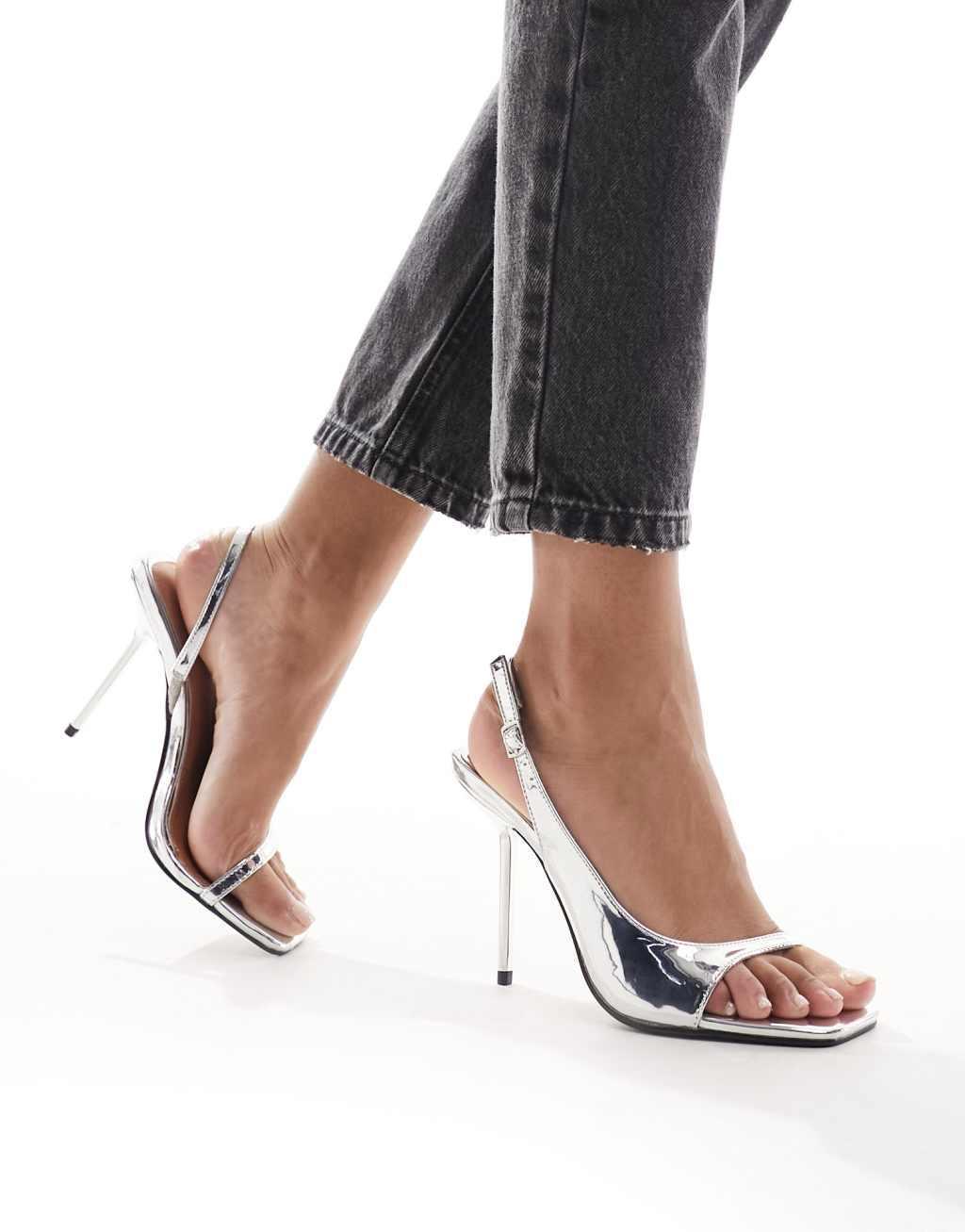 River Island high heel with asymmetric detail in silver Product Image