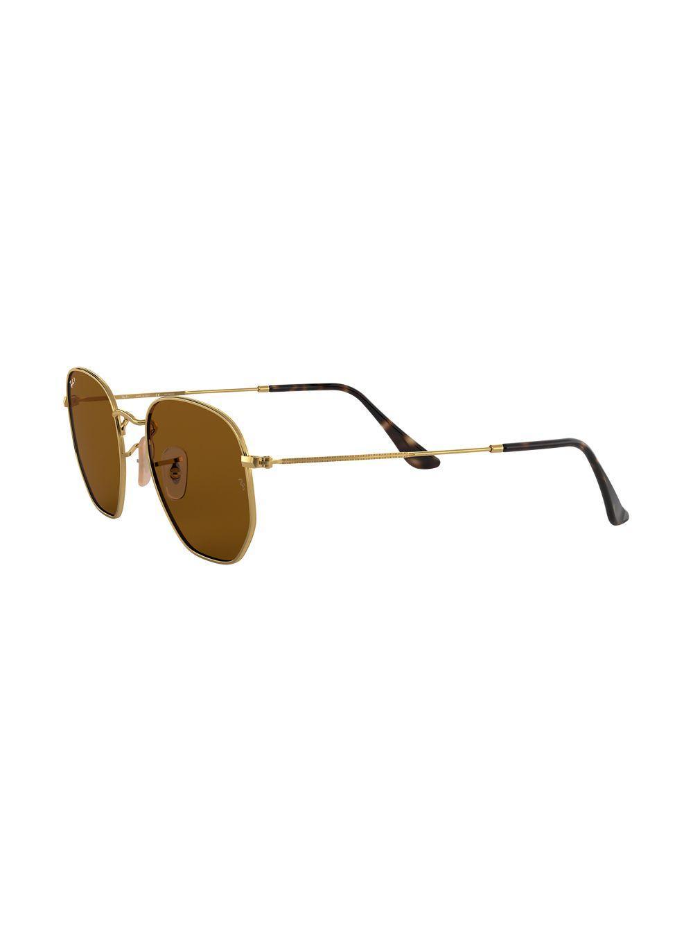 RAY BAN Hexagonal Flat Sunglasses In Gold_brown Product Image