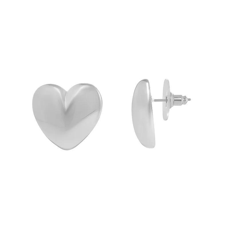 Emberly Polished Heart Stud Earrings, Womens, Silver Tone Product Image