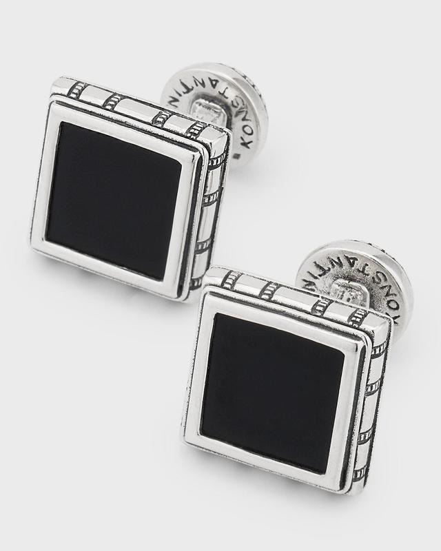 Mens Sterling Silver and Black Onyx Square Cufflinks Product Image