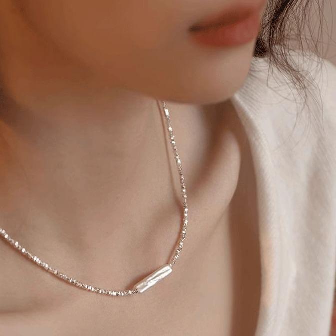 Sterling Silver Faux Pearl Necklace Product Image