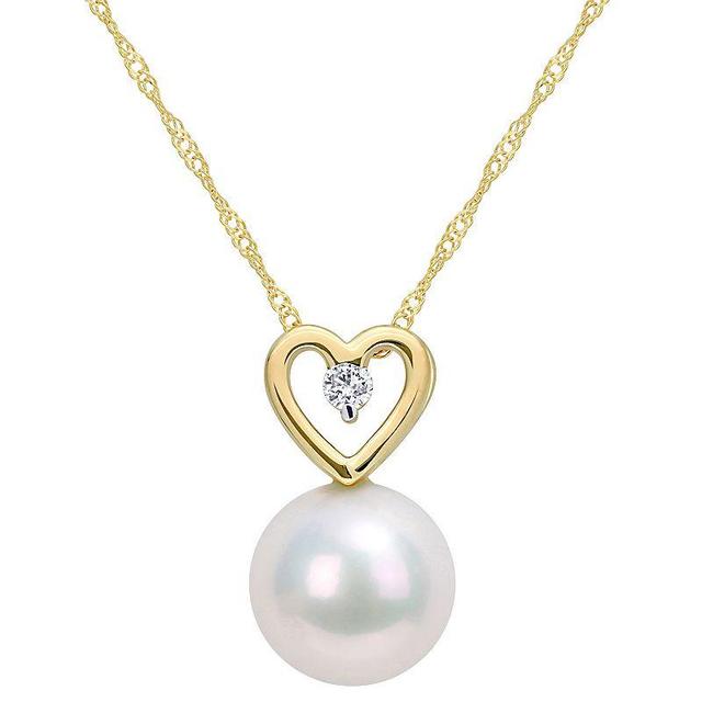 Stella Grace 10k Gold Freshwater Cultured Pearl & Diamond Accent Heart Drop Pendant Necklace, Womens White Product Image