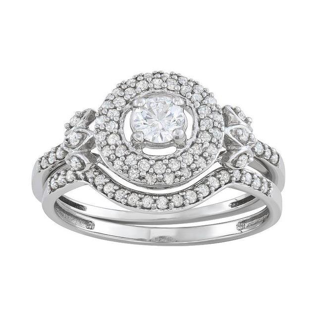 10k White Gold 5/8 Carat T.W. Diamond Halo Engagement Ring Set, Womens 10k Whgold Product Image