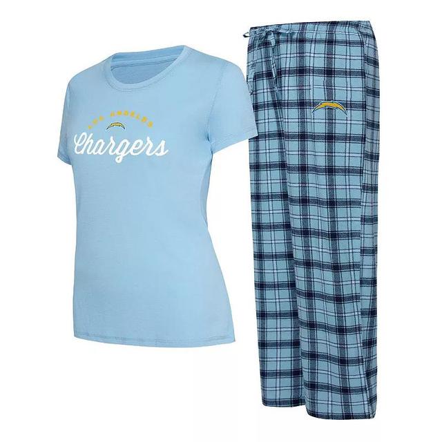 Womens Concepts Sport Powder Blue/Navy Los Angeles Chargers Arctic T-Shirt & Flannel Pants Sleep Set Product Image