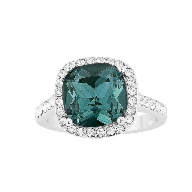 City Luxe Denim Blue Crystal Cushion Halo Ring, Womens Silver Tone Blue Product Image