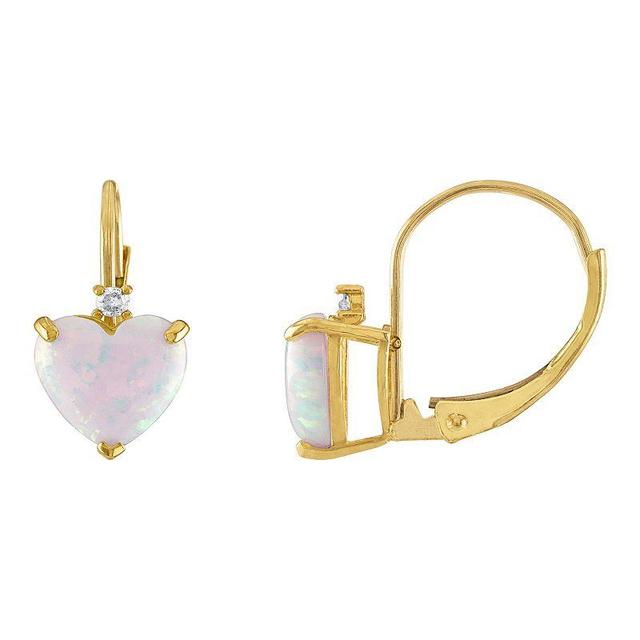 Tiara 10k Gold Lab-Created Opal & Diamond Accent Leverback Earrings, Womens, Yellow Product Image