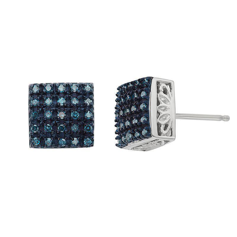 Jewelexcess 1/4 Carat T.W. Blue Diamond Sterling Silver Square Stud Earrings, Womens Product Image