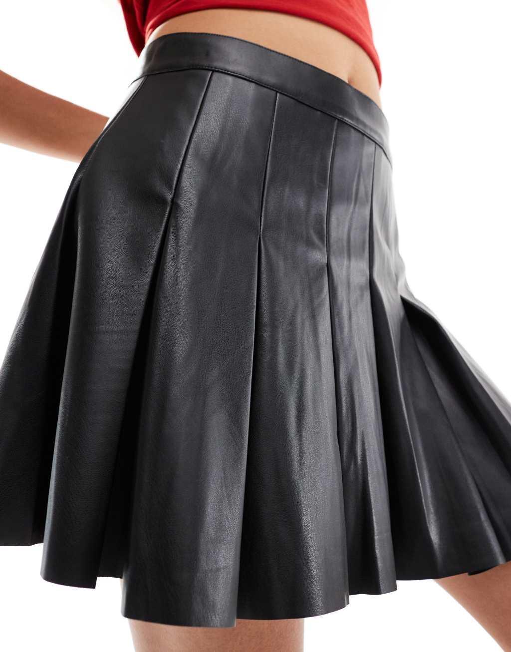 Noisy May faux leather pleated mini skirt in black Product Image