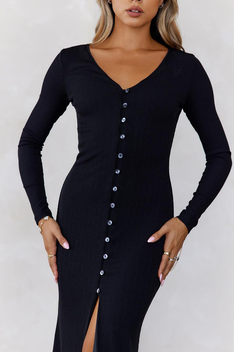 Your Style Guide Long Sleeve Maxi Dress Black Product Image