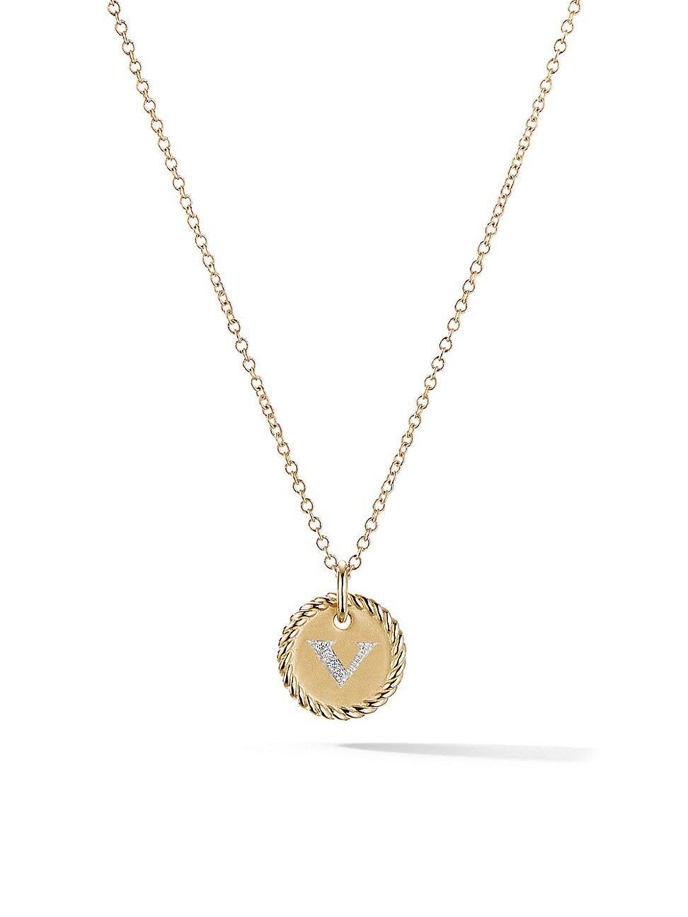 Womens Initial Charm Necklace in 18K Yellow Gold with Pav Diamonds Product Image